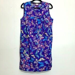 🌞 Granada vintage purple & blue butterfly sleeveless mumu midi dress women M